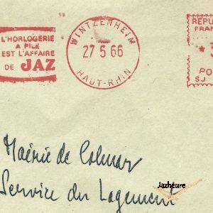 Enveloppe Jaz à l'intention de la Mairie de Colmar (27-05-66)
