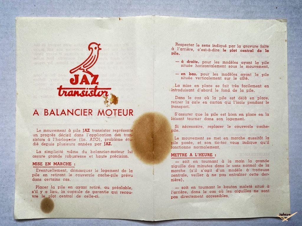 Brochure Jaz l'heure à transistor année 60