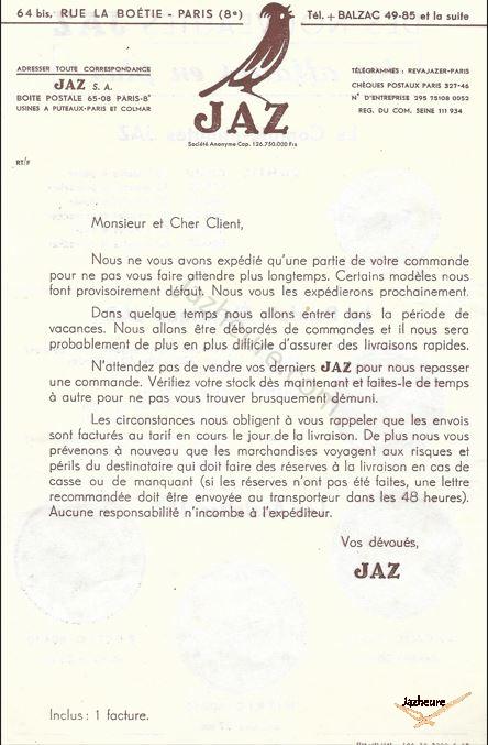 Jaz Nouveautés et Tarifs 1952