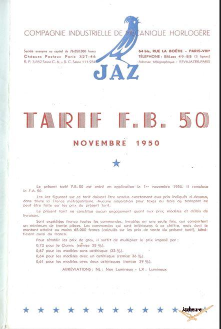 Mémo Tarifs Horloges et réveils Jaz 01 Novembre 1950