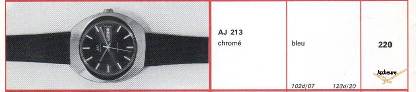 Montre Jaz automatique AJ-213 (1974-1976) , calibre FE 3612, chromé, cadran bleu.